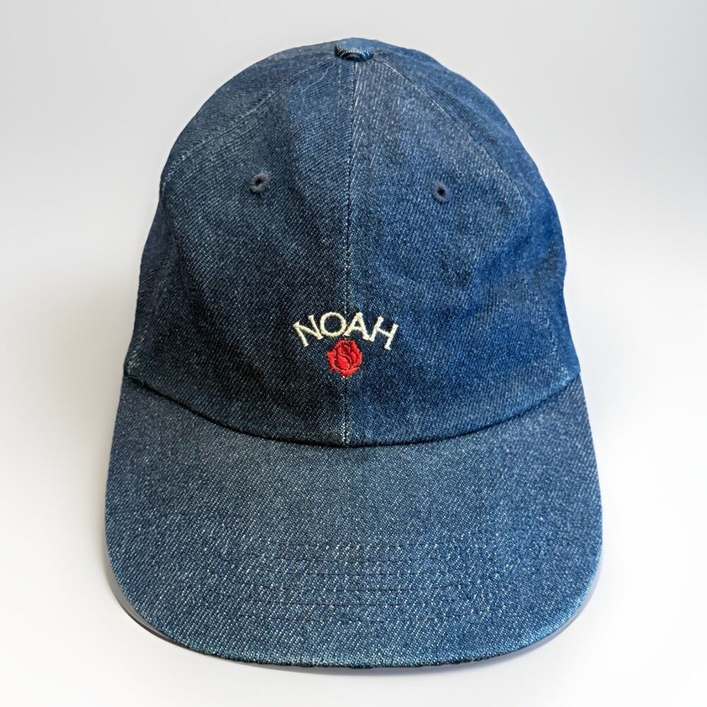 Noah FW17 Mens Blue Denim Rose Logo Adjustable Learher Strapback Hat Cap